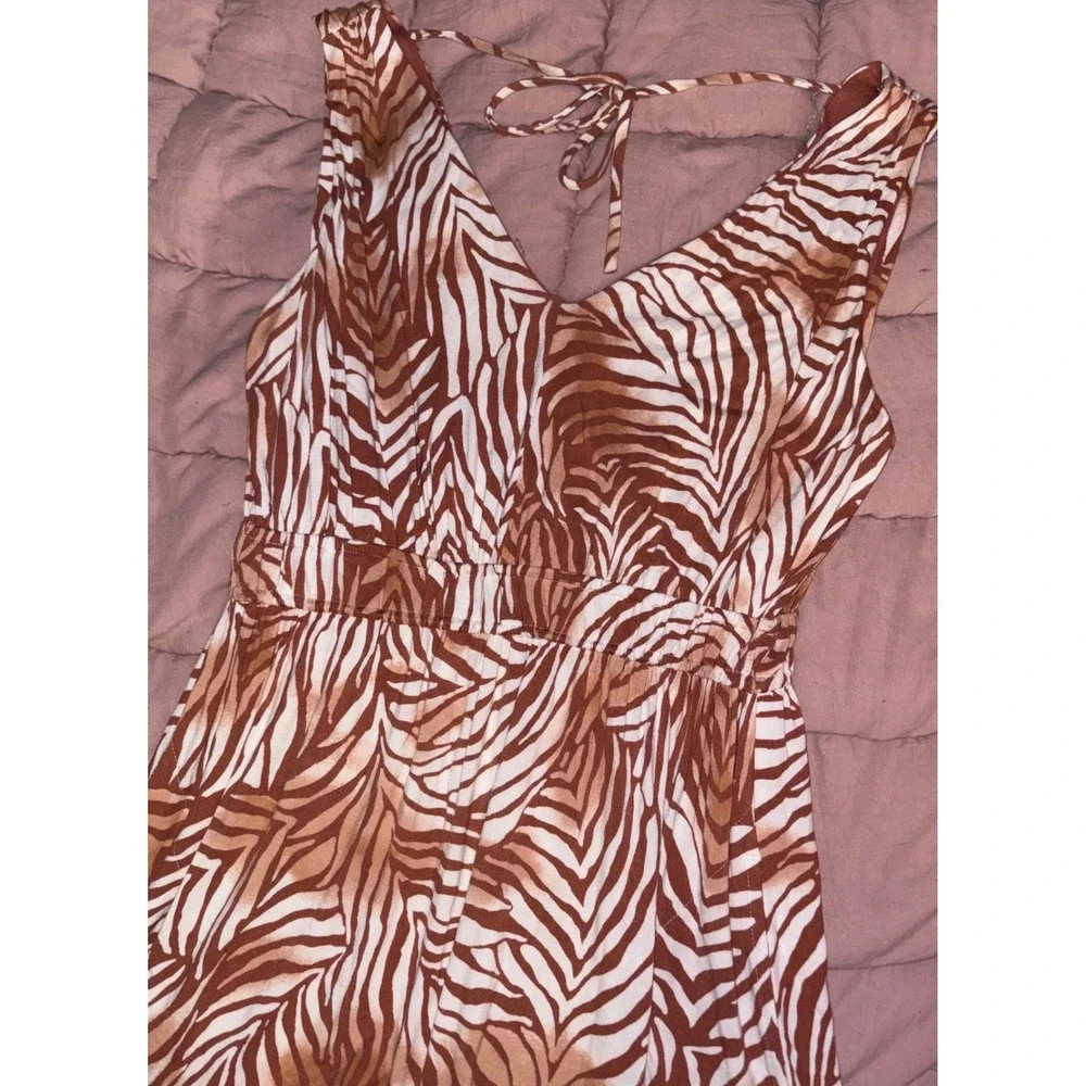 Soma Burnt Orange‎ Palm Leaf Print Sleeveless Dress Built In Bra Flowy Small - Picture 2 of 8